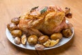 Whole Roasted Chicken with New Potatoes and Spicies Royalty Free Stock Photo