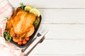Whole roasted chicken rosemary and chilli lemon - Baked chicken grilled barbecue delicious food on dining table at holiday