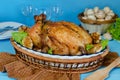 Whole roasted chicken stuffed with buckwheat and mushrooms Royalty Free Stock Photo