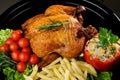 Whole roasted chicken with vegetables Royalty Free Stock Photo