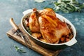 Whole roasted chicken with vegetables Royalty Free Stock Photo