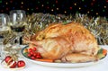 Whole Roasted Stuffed Turkey at Christmas Royalty Free Stock Photo