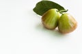 whole rose apple with green leaf isolated on white background Royalty Free Stock Photo