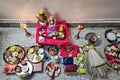 Whole set of hindu pooja articles arranged before performing goddess Laxmi pooja