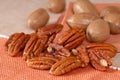 Whole and shelled pecans Royalty Free Stock Photo