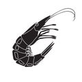 Whole shrimp icon. Silhouette illustration of shrimp or prawn, for asian cuisine seafood