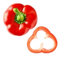 A whole and a slice of Bulgarian red pepper. Bright saturated color.