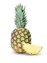 Whole and a slice of fresh ripe pineapple isolated on white. Royalty Free Stock Photo
