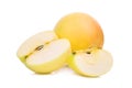 Whole and slice of golden or yellow apple fruit isolated Royalty Free Stock Photo