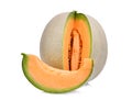 Whole and slice of japanese melons, orange melon or cantaloupe Royalty Free Stock Photo