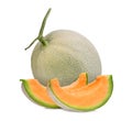 Whole and slice of japanese melons, orange melon or cantaloupe Royalty Free Stock Photo