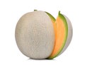 Whole and slice of japanese melons, orange melon or cantaloupe Royalty Free Stock Photo