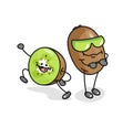 Whole and slice kiwi. Vector flat cartoon color icon with emotions.