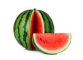 Whole and slice red watermelon isolated on white Royalty Free Stock Photo
