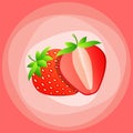 Whole and slice strawberry vector color flat