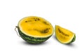 Whole and slice yellow watermelon isolated on white Royalty Free Stock Photo