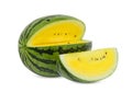 Whole and slice yellow watermelon isolated on white Royalty Free Stock Photo