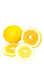 Whole and Sliced Bright Yellow Meyer Lemons Royalty Free Stock Photo