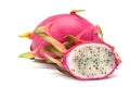 Whole and sliced dragon fruit or Pitaya isolated on white background. Royalty Free Stock Photo