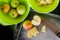 Sliced fresh apples for drying