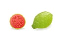 Whole and sliced green Guava fruit vector illustration.