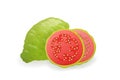 Whole and sliced green Guava fruit vector illustration.