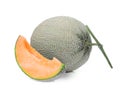 Whole and sliced japanese melon, orange melon or cantaloupe