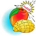 Whole and sliced mango Pop Art style sticker