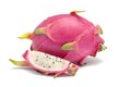 Whole and sliced dragon fruit or Pitaya isolated on white background. Royalty Free Stock Photo