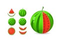 Whole and sliced watermelon set Royalty Free Stock Photo