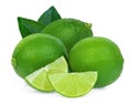 Whole and slices green lime with leaves isolated on white Royalty Free Stock Photo