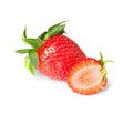 A whole strawberry and half a berry isolated on a white background top view Royalty Free Stock Photo