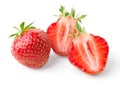 Whole strawberry and strawberry cut in half Royalty Free Stock Photo