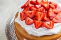 Whole summer berry cake. Vegan Strawberry Cake with Coconut Cream. Plant based dessert concept Royalty Free Stock Photo