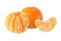 Whole tangerine fruits and peeled segments isolated Royalty Free Stock Photo