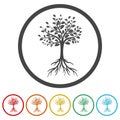 Whole tree with roots icon isolated white background. Set icons in color circle buttons Royalty Free Stock Photo