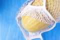 Whole Uzbek melon in the mesh bag