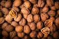 Whole Walnuts background, food concept. Top view Royalty Free Stock Photo