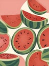 A whole watermelon and a half cut watermelon with black seeds on pink and white background Royalty Free Stock Photo