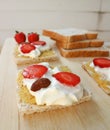 Whole wheat bread and canape with strawberry
