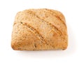 Whole wheat bread with flax seeds isolated on a white background. Square shape loaf of bread with a delicious crispy crust cutout