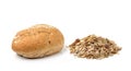 Whole wheat bread and muesli on white background Royalty Free Stock Photo