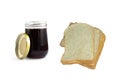Whole wheat bread stack with grape jam on isolated white background. Royalty Free Stock Photo