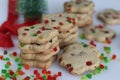 Whole wheat eggless tutti fruti cookies. Healthy cookies made of whole wheat flour, butter, sugar, vanilla and green and red tutti Royalty Free Stock Photo