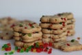 Whole wheat eggless tutti fruti cookies. Healthy cookies made of whole wheat flour, butter, sugar, vanilla and lots of green and Royalty Free Stock Photo