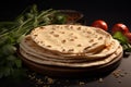 Whole wheat flatbread Indian traditional chapati, the phooli air filled roti Royalty Free Stock Photo