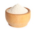 Whole wheat flour in wooden bowl on background Royalty Free Stock Photo