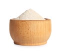 Whole wheat flour in wooden bowl on background Royalty Free Stock Photo