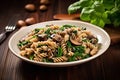 Whole Wheat Fusilli Pasta with Mushroom and Spinach Royalty Free Stock Photo