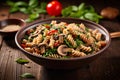 Whole Wheat Fusilli Pasta, Mushroom, and Spinach Royalty Free Stock Photo